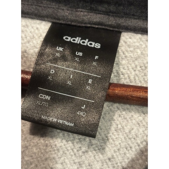 Adidas Hoodie Mens XL Essentials Three Yellow Striped Pullover Gray Sweatshirt - Picture 4 of 8